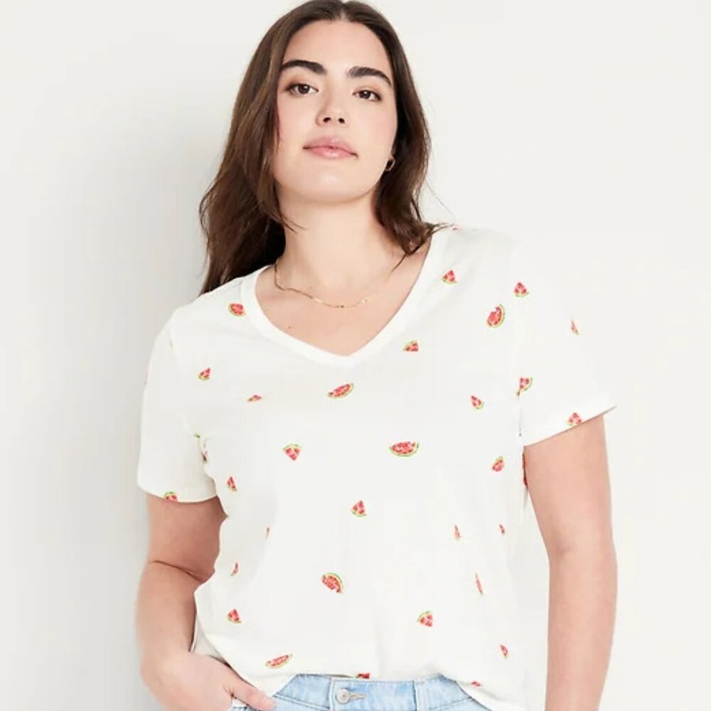 NWT Old Navy Soft EveryWear Printed V-Neck Tee T-Shirt Watermelon Women S M L XL